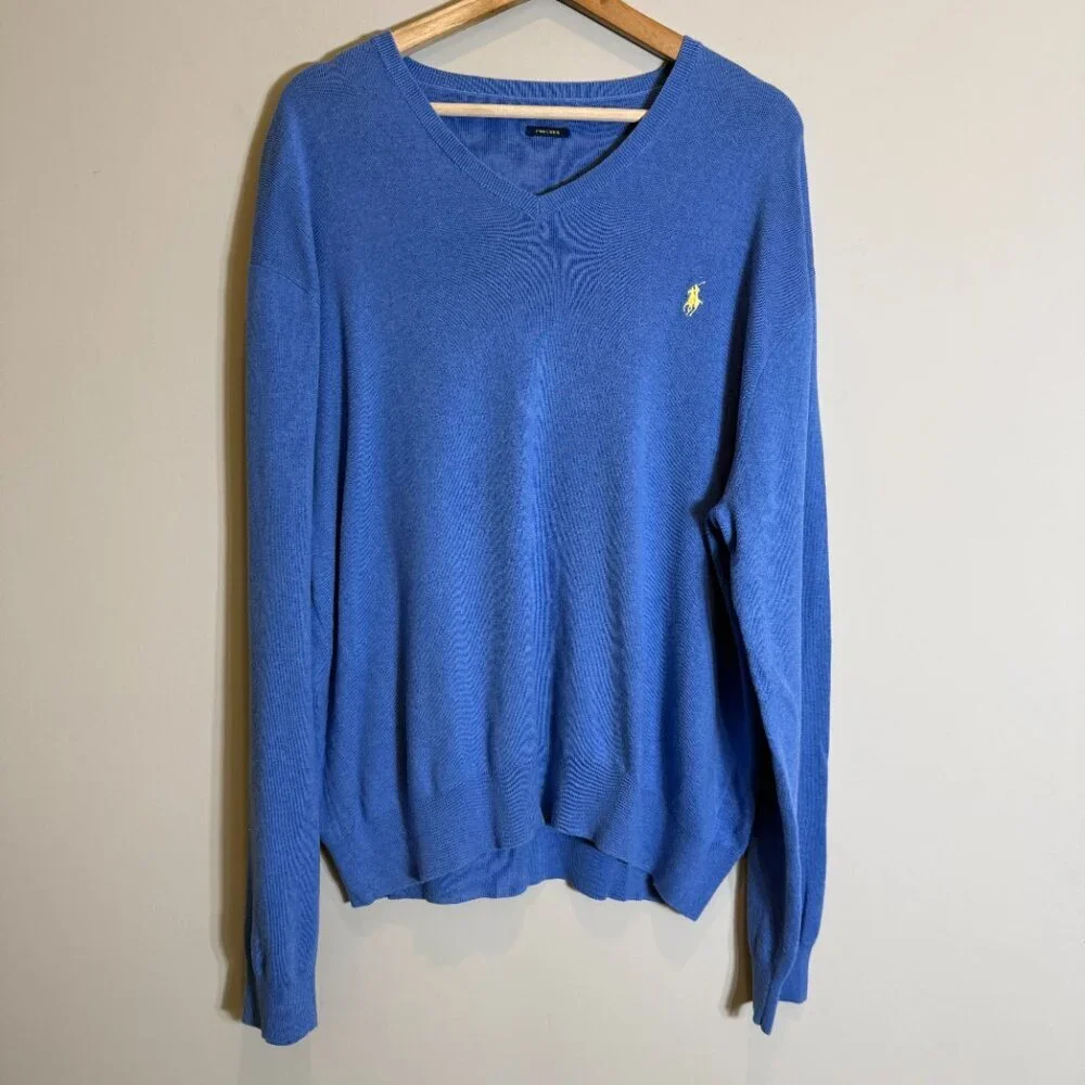 Polo Ralph Lauren Pima Cotton V-Neck Sweater Pullover Men's XL* Blue Preppy Soft